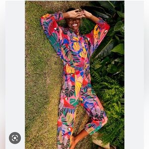 NWT Farm Rio Pink Macaw Twill Jumpsuit in Sz XS